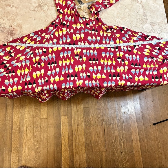 Effie's Heart NEW Rachel Red Carafe Print Short Sleeves Belted Dress Small - Picture 12 of 14